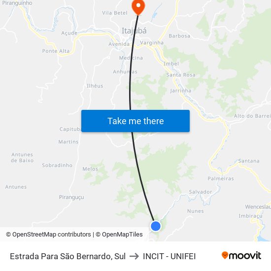 Estrada Para São Bernardo, Sul to INCIT - UNIFEI map