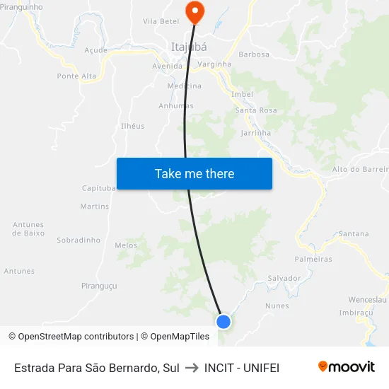 Estrada Para São Bernardo, Sul to INCIT - UNIFEI map