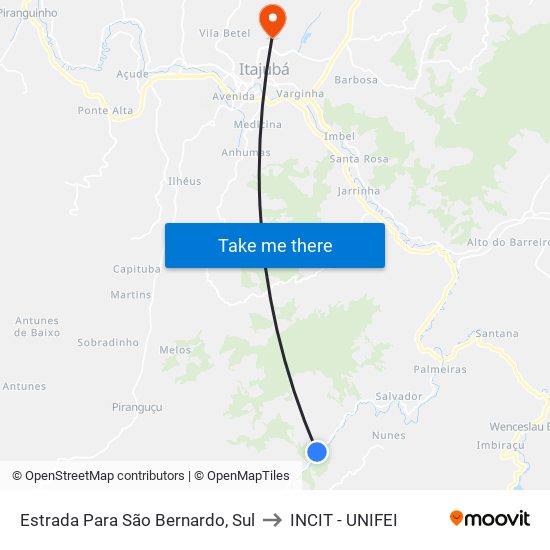 Estrada Para São Bernardo, Sul to INCIT - UNIFEI map