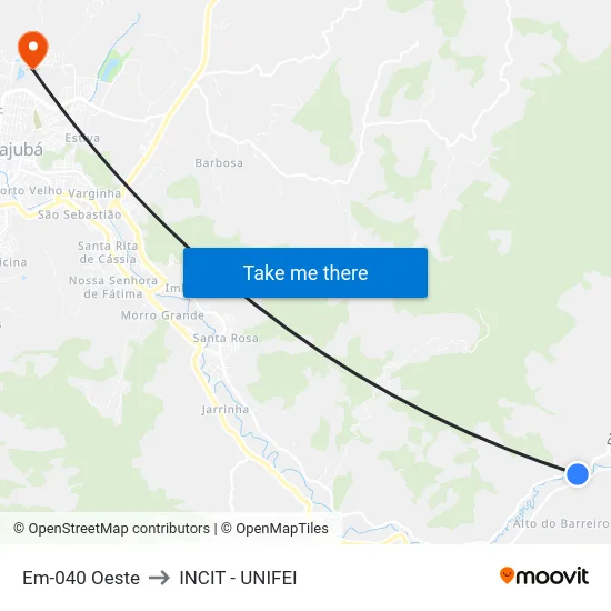 Em-040 Oeste to INCIT - UNIFEI map