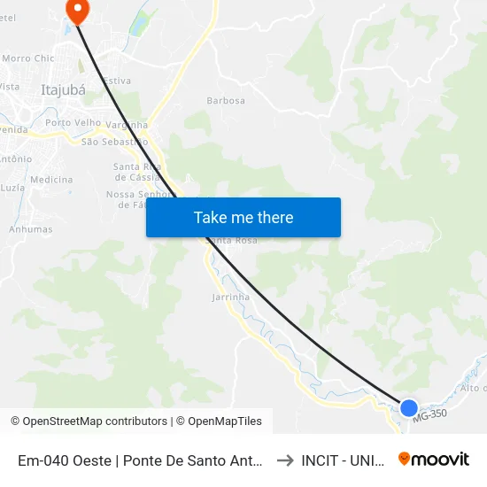 Em-040 Oeste | Ponte De Santo Antônio to INCIT - UNIFEI map