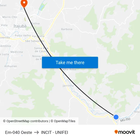 Em-040 Oeste to INCIT - UNIFEI map