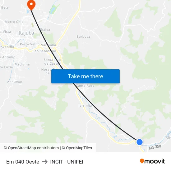 Em-040 Oeste to INCIT - UNIFEI map