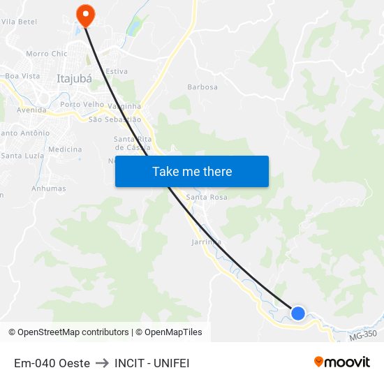 Em-040 Oeste to INCIT - UNIFEI map