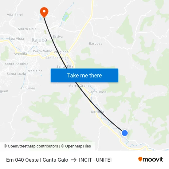 Em-040 Oeste | Canta Galo to INCIT - UNIFEI map
