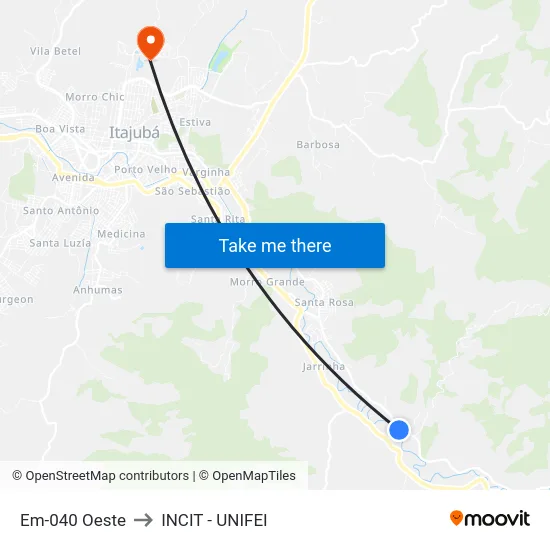 Em-040 Oeste to INCIT - UNIFEI map