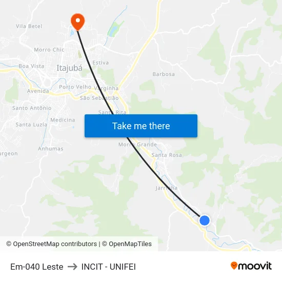 Em-040 Leste to INCIT - UNIFEI map