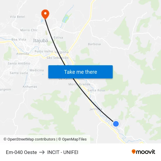 Em-040 Oeste to INCIT - UNIFEI map