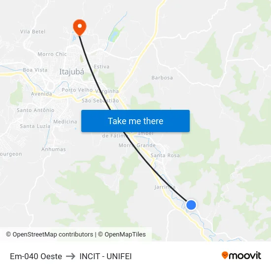 Em-040 Oeste to INCIT - UNIFEI map