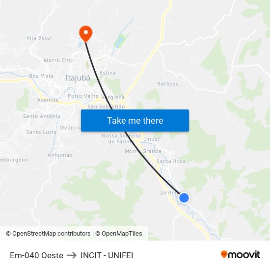 Em-040 Oeste to INCIT - UNIFEI map