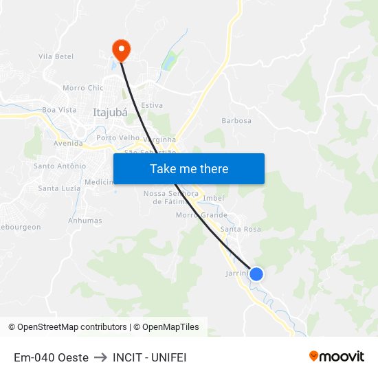 Em-040 Oeste to INCIT - UNIFEI map