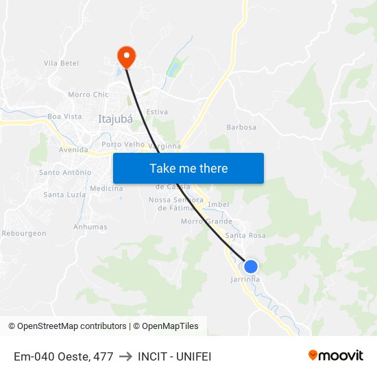 Em-040 Oeste, 477 to INCIT - UNIFEI map