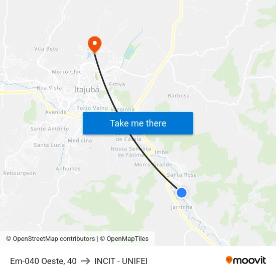 Em-040 Oeste, 40 to INCIT - UNIFEI map