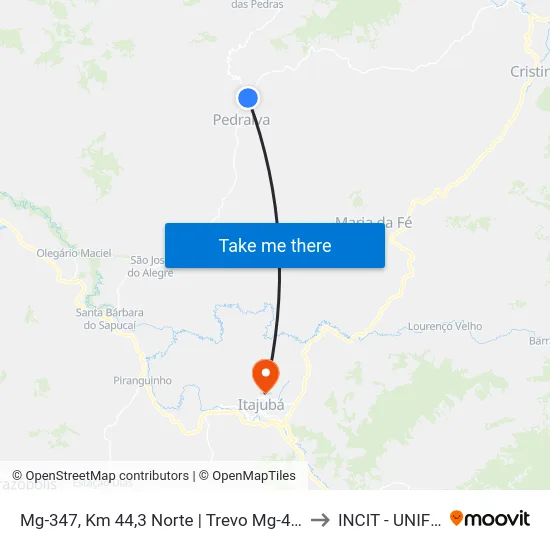 Mg-347, Km 44,3 Norte | Trevo Mg-458 to INCIT - UNIFEI map