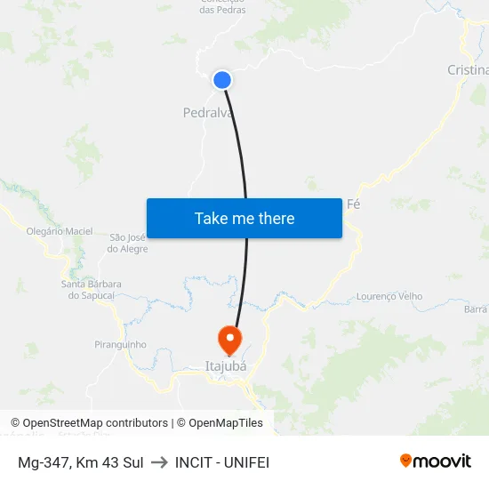 Mg-347, Km 43 Sul to INCIT - UNIFEI map