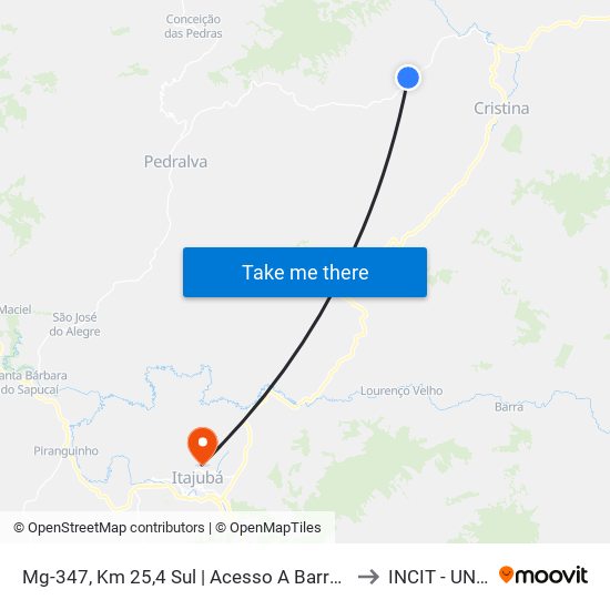 Mg-347, Km 25,4 Sul | Acesso A Barra Grande to INCIT - UNIFEI map