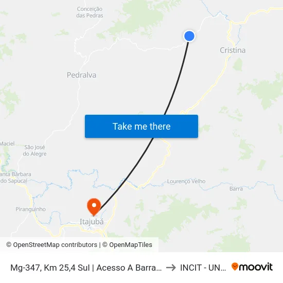 Mg-347, Km 25,4 Sul | Acesso A Barra Grande to INCIT - UNIFEI map