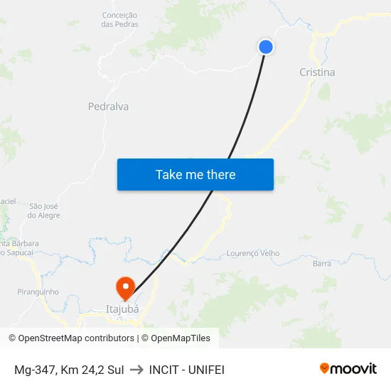 Mg-347, Km 24,2 Sul to INCIT - UNIFEI map