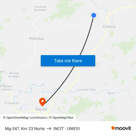 Mg-347, Km 23 Norte to INCIT - UNIFEI map