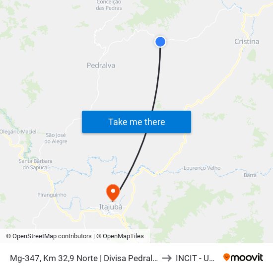 Mg-347, Km 32,9 Norte | Divisa Pedralva/Cristina to INCIT - UNIFEI map