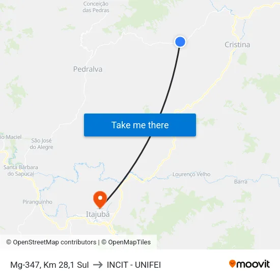 Mg-347, Km 28,1 Sul to INCIT - UNIFEI map