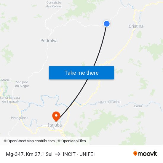 Mg-347, Km 27,1 Sul to INCIT - UNIFEI map