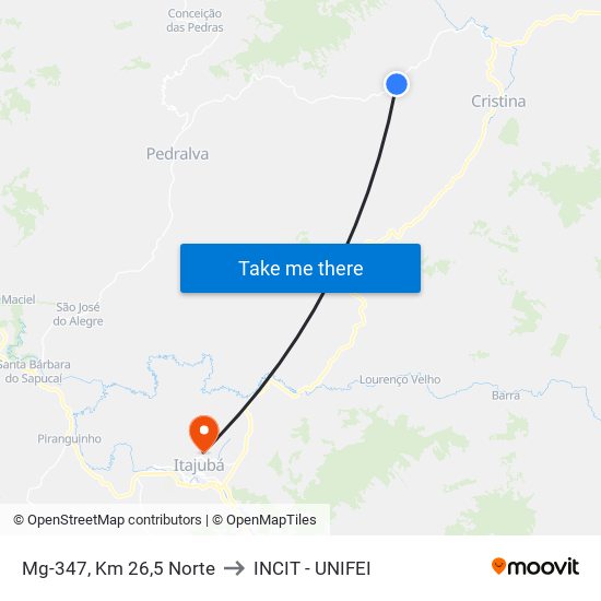 Mg-347, Km 26,5 Norte to INCIT - UNIFEI map