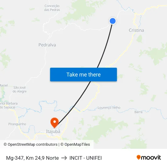 Mg-347, Km 24,9 Norte to INCIT - UNIFEI map