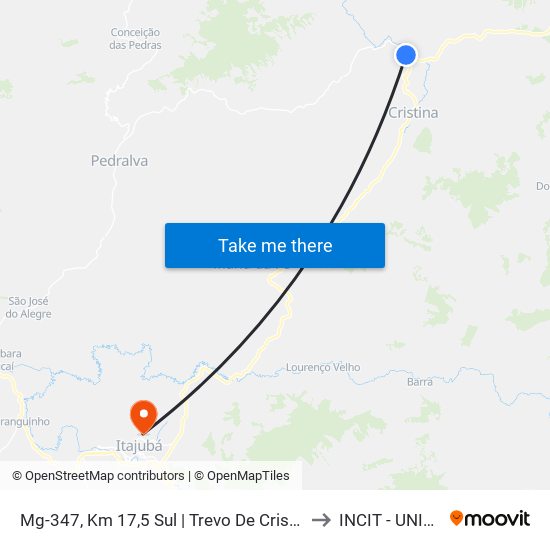 Mg-347, Km 17,5 Sul | Trevo De Cristina to INCIT - UNIFEI map