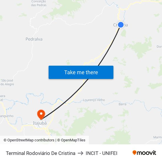 Terminal Rodoviário De Cristina to INCIT - UNIFEI map