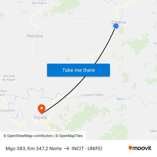 Mgc-383, Km 347,2 Norte to INCIT - UNIFEI map