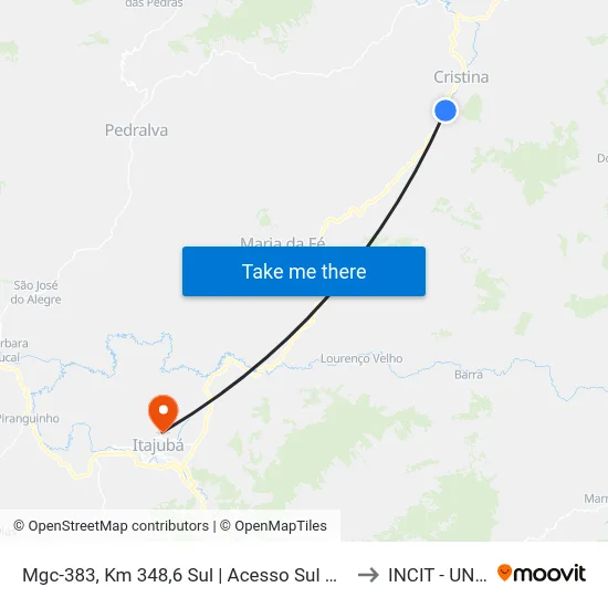 Mgc-383, Km 348,6 Sul | Acesso Sul A Cristina to INCIT - UNIFEI map