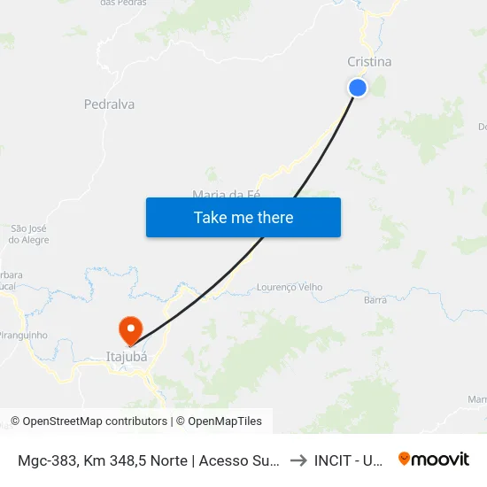 Mgc-383, Km 348,5 Norte | Acesso Sul A Cristina to INCIT - UNIFEI map