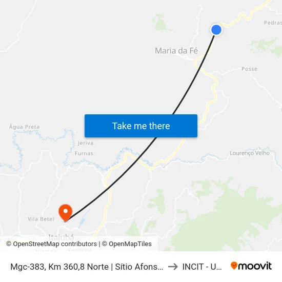Mgc-383, Km 360,8 Norte | Sítio Afonso Nogueira to INCIT - UNIFEI map