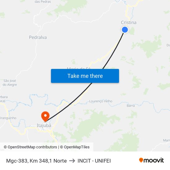 Mgc-383, Km 348,1 Norte to INCIT - UNIFEI map