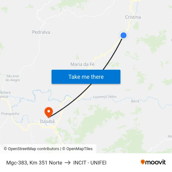 Mgc-383, Km 351 Norte to INCIT - UNIFEI map