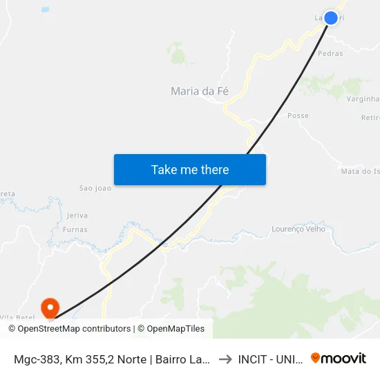 Mgc-383, Km 355,2 Norte | Bairro Lambari to INCIT - UNIFEI map