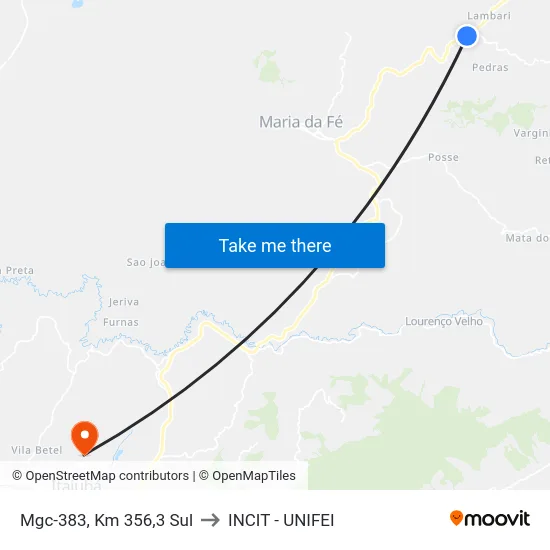 Mgc-383, Km 356,3 Sul to INCIT - UNIFEI map