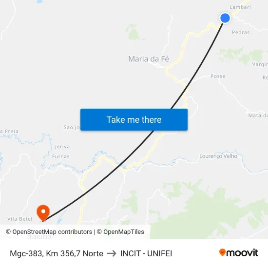 Mgc-383, Km 356,7 Norte to INCIT - UNIFEI map
