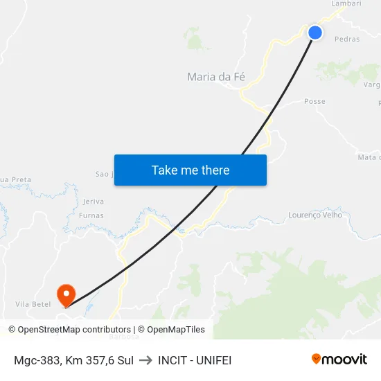 Mgc-383, Km 357,6 Sul to INCIT - UNIFEI map