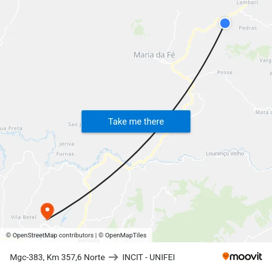 Mgc-383, Km 357,6 Norte to INCIT - UNIFEI map