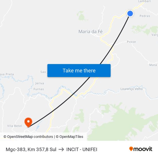 Mgc-383, Km 357,8 Sul to INCIT - UNIFEI map