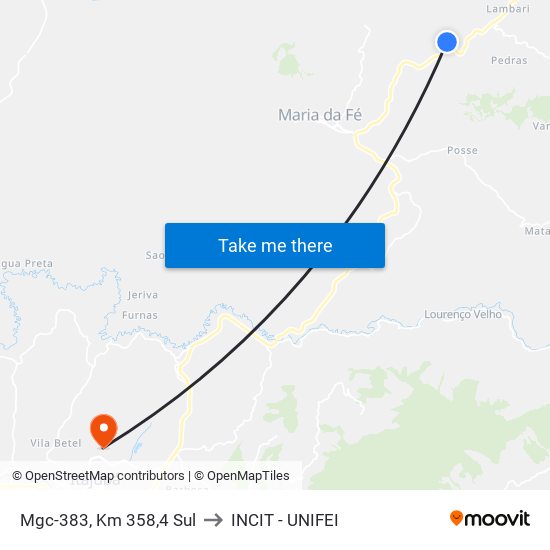 Mgc-383, Km 358,4 Sul to INCIT - UNIFEI map