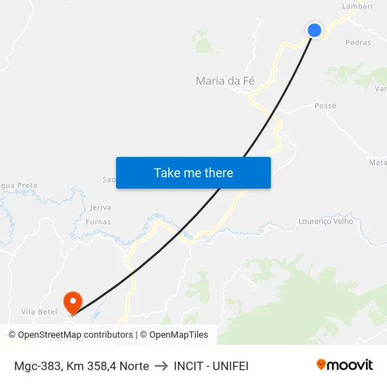 Mgc-383, Km 358,4 Norte to INCIT - UNIFEI map