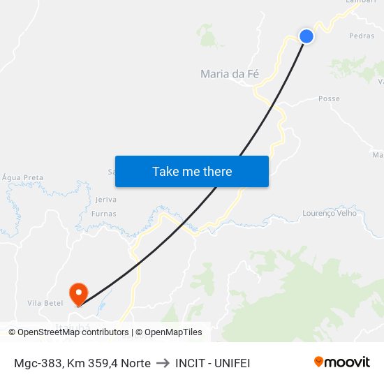 Mgc-383, Km 359,4 Norte to INCIT - UNIFEI map