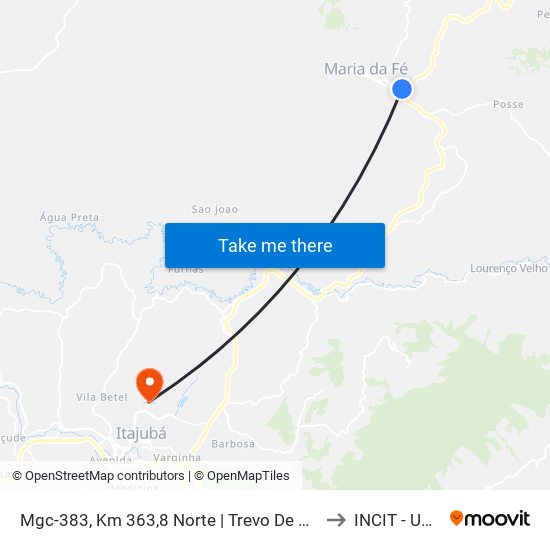 Mgc-383, Km 363,8 Norte | Trevo De Maria Da Fé to INCIT - UNIFEI map