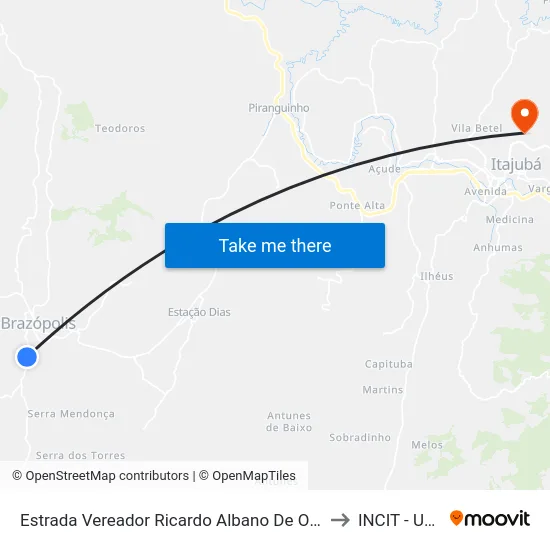 Estrada Vereador Ricardo Albano De Oliveira, Norte to INCIT - UNIFEI map