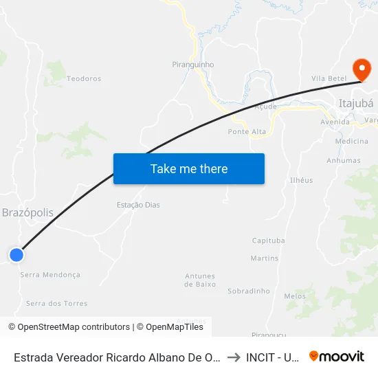 Estrada Vereador Ricardo Albano De Oliveira, Norte to INCIT - UNIFEI map