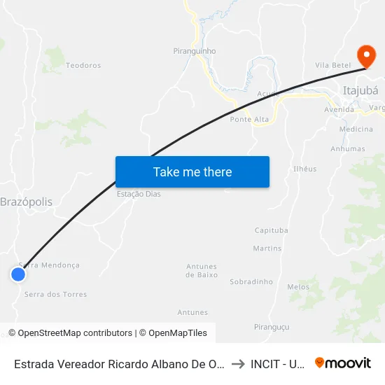 Estrada Vereador Ricardo Albano De Oliveira, Norte to INCIT - UNIFEI map