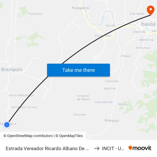 Estrada Vereador Ricardo Albano De Oliveira, Norte to INCIT - UNIFEI map